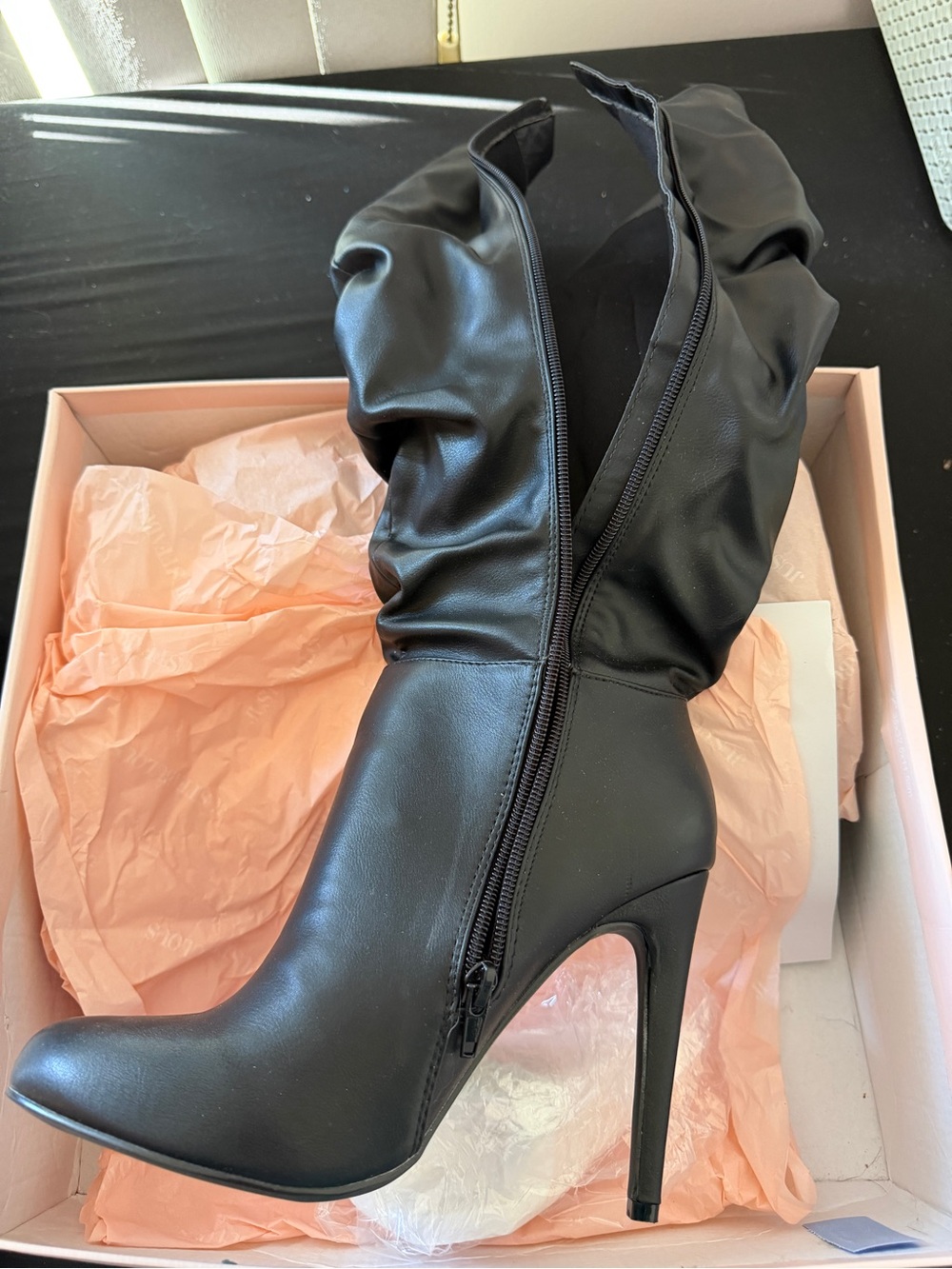 JustFab Black High-Heel Mid-Calf Slouch Boots
